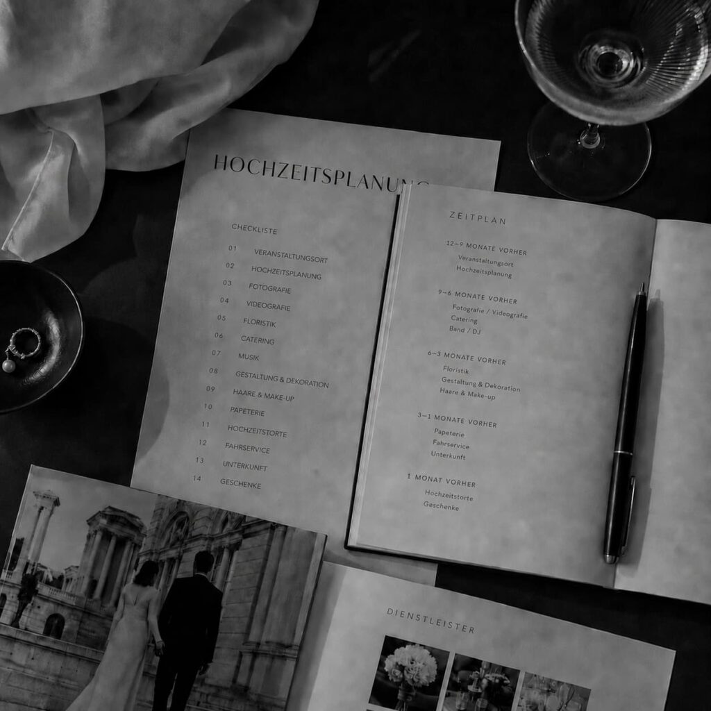 Hochzeitsplanung mit Checkliste und Zeitplan für die Buchung der Dienstleister